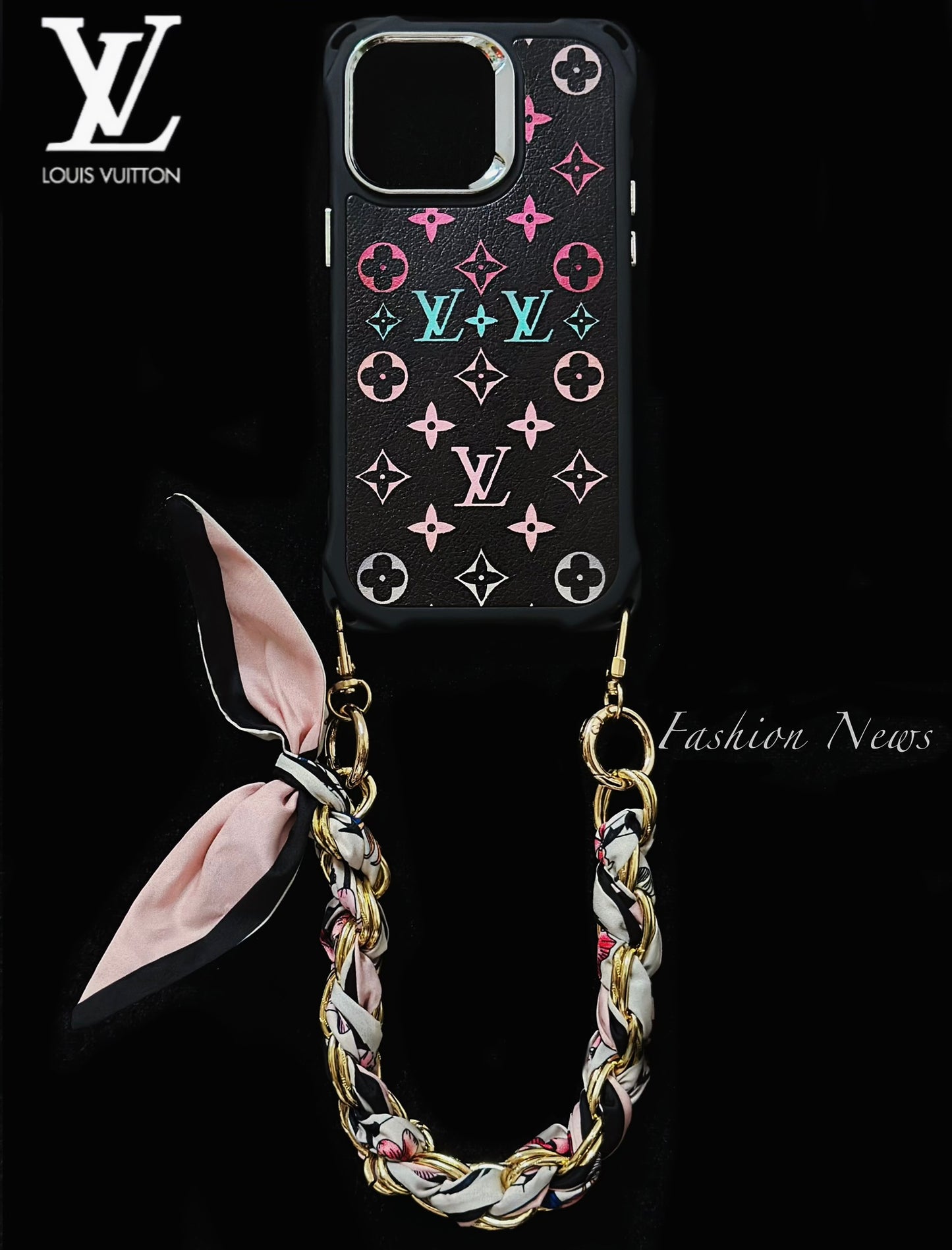 L.V Extra Bumper Protection iPhone Cases With Designed Chain