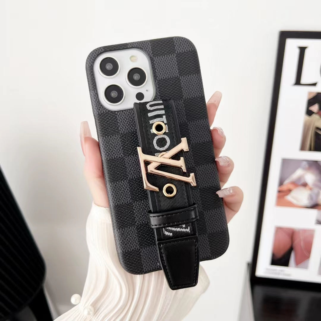 L.V Classic Plaid iPhone Case With Wrist Band