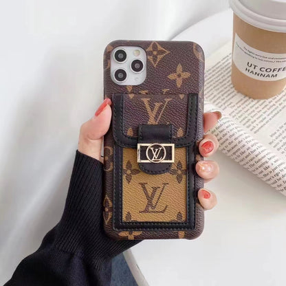 L.V 3D Logo Back Card Slot iPhone Case