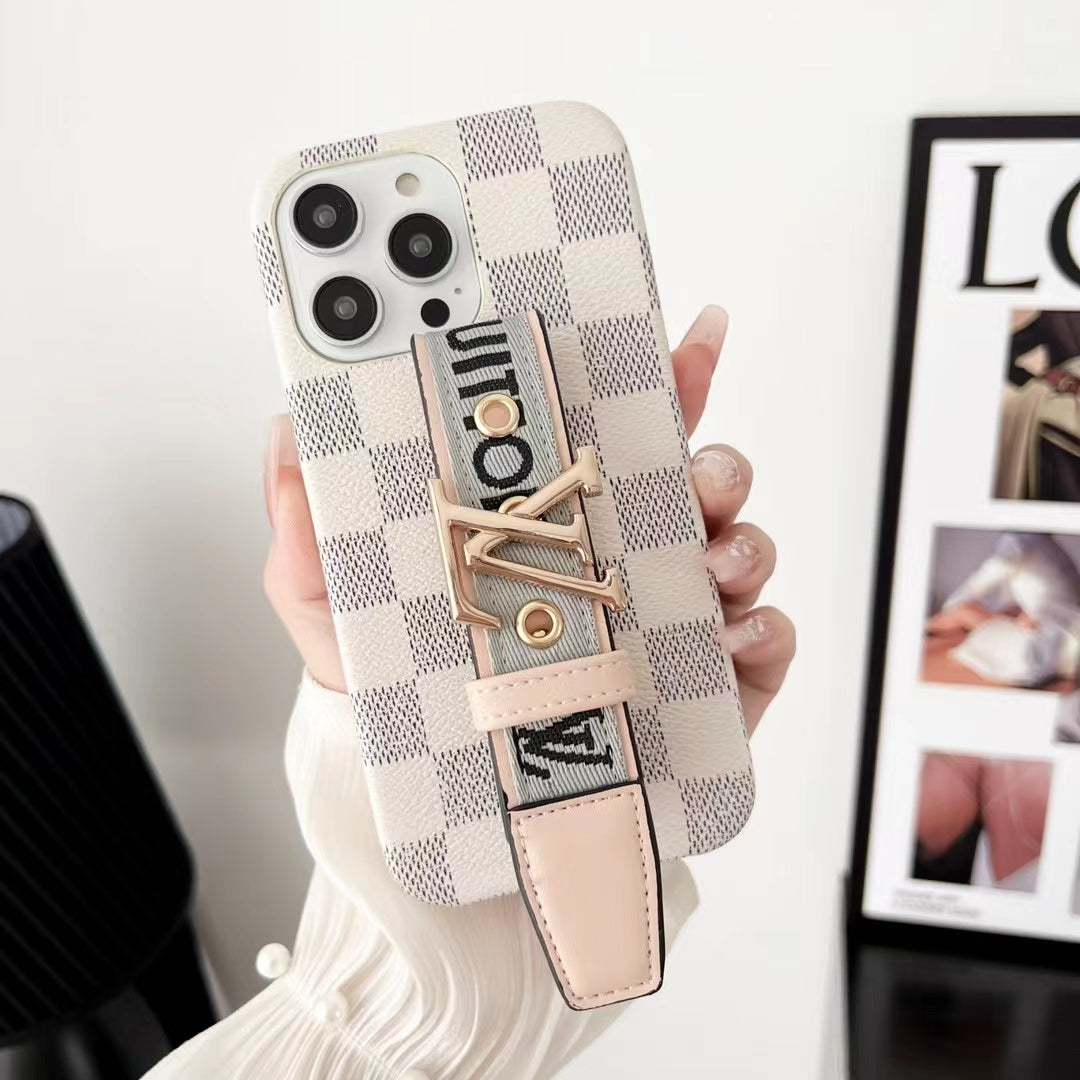 L.V Classic Plaid iPhone Case With Wrist Band