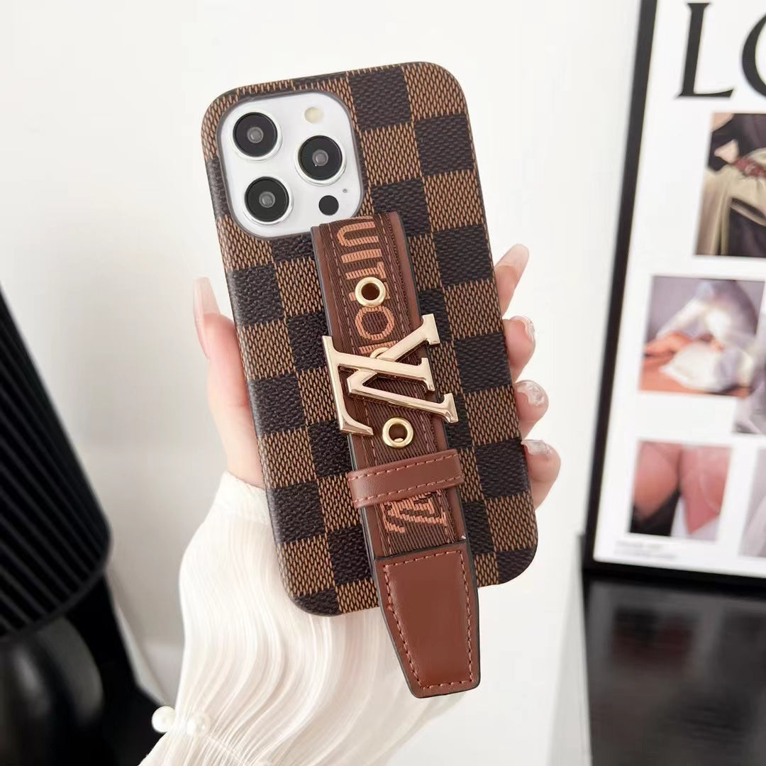 L.V Classic Plaid iPhone Case With Wrist Band