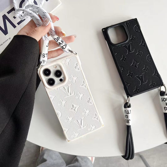 L.V Plain Pattern Cute iPhone Cases With Lanyard