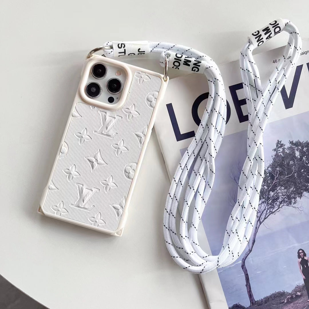 L.V Plain Pattern Cute iPhone Cases With Lanyard