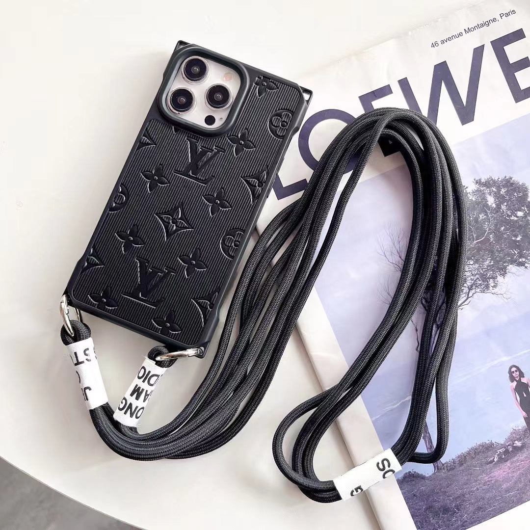 L.V Plain Pattern Cute iPhone Cases With Lanyard