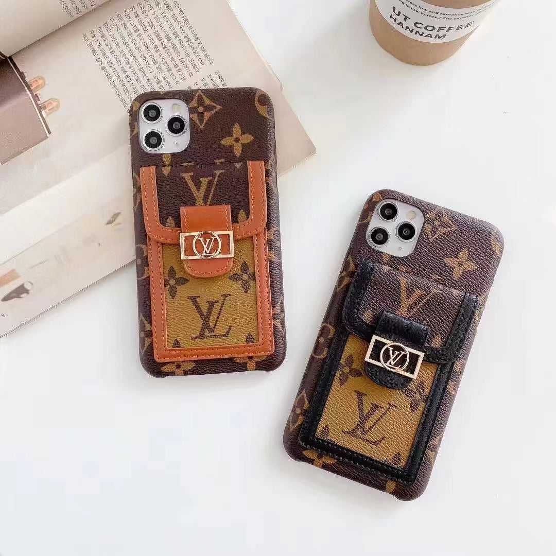 L.V 3D Logo Back Card Slot iPhone Case