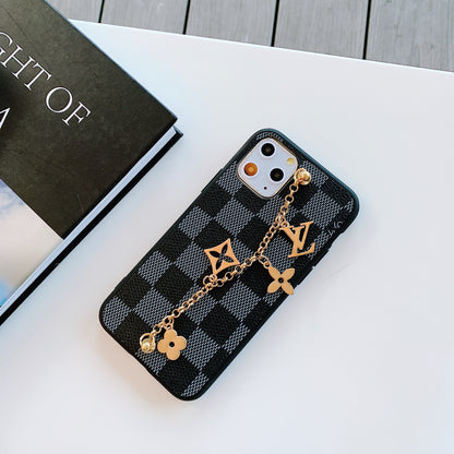 L.V Plaid Pattern With Gold Chain iPhone Cases